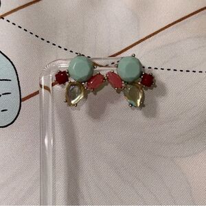 Mint Coral Pink Gold Tone Earrings